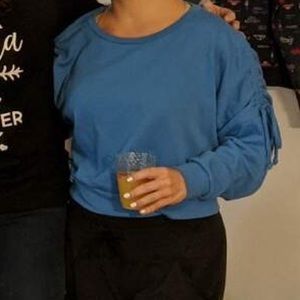 Mossimo blue sweatshirt with tie string shoulders